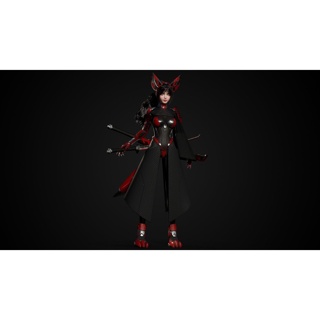 Cosmo Fox Girl 3D Model – Game Ready Low-Poly Sci-Fi Character, FBX - View 24