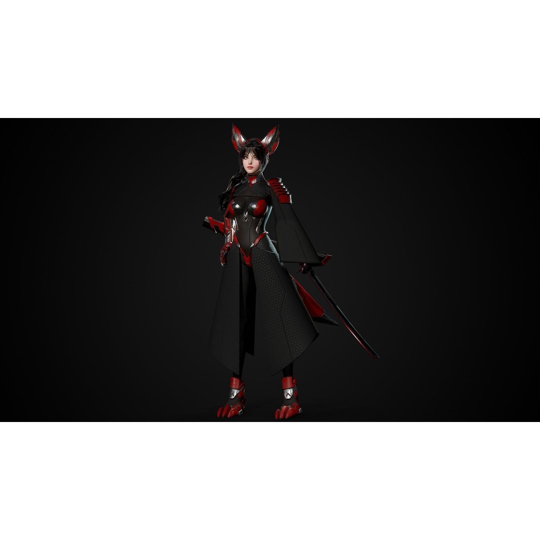 Cosmo Fox Girl 3D Model – Game Ready Low-Poly Sci-Fi Character, FBX - View 26