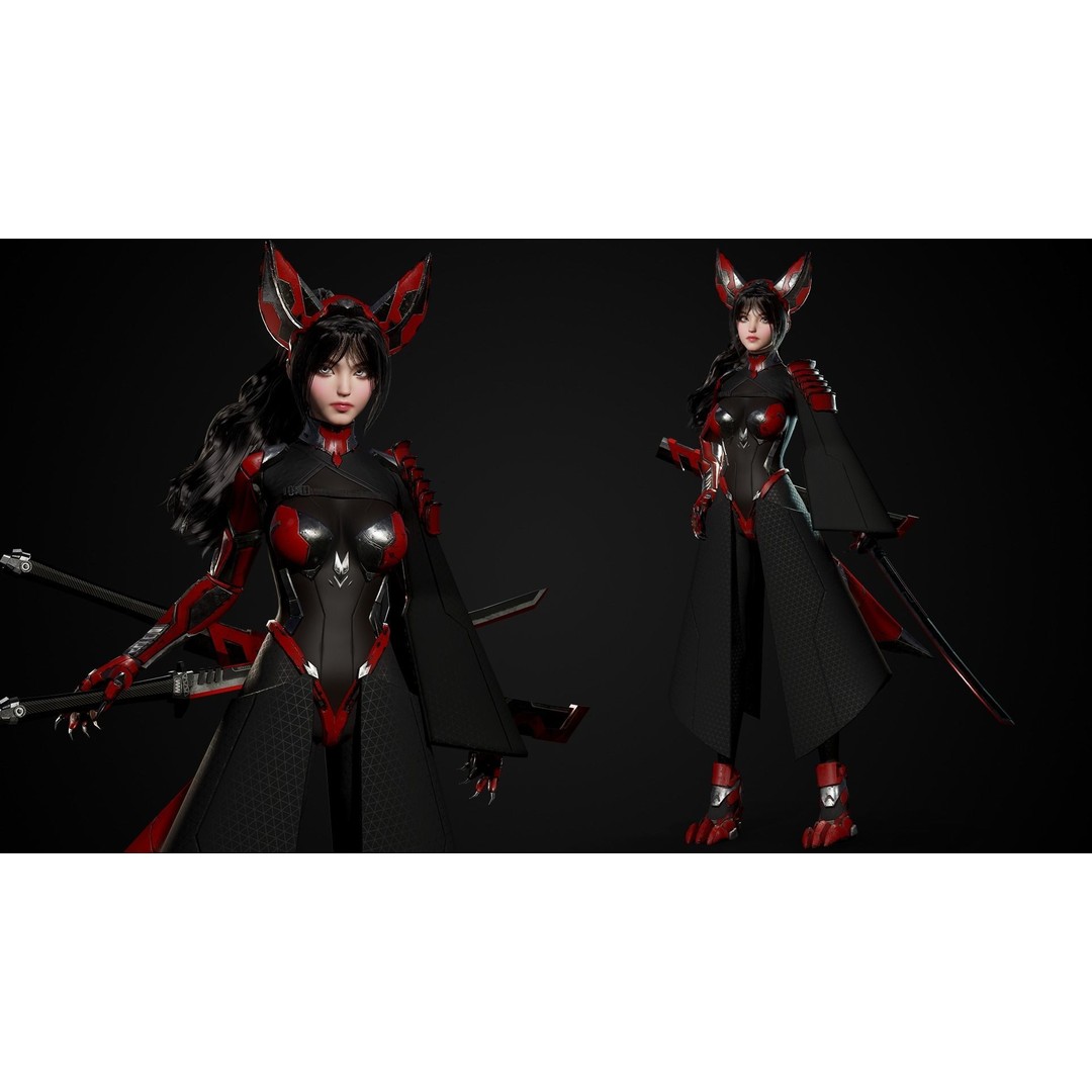 Cosmo Fox Girl 3D Model – Game Ready Low-Poly Sci-Fi Character, FBX - View 3