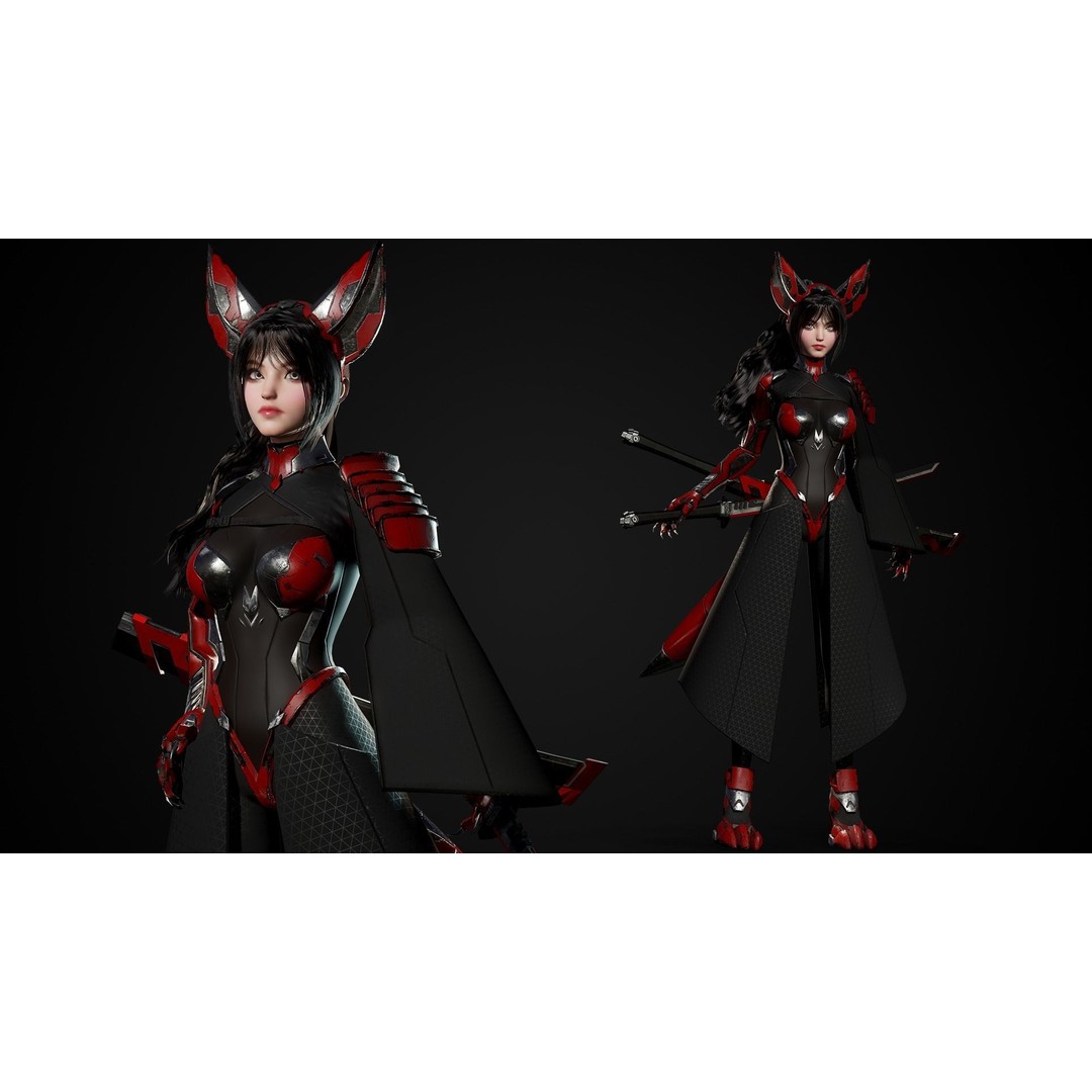 Cosmo Fox Girl 3D Model – Game Ready Low-Poly Sci-Fi Character, FBX - View 4
