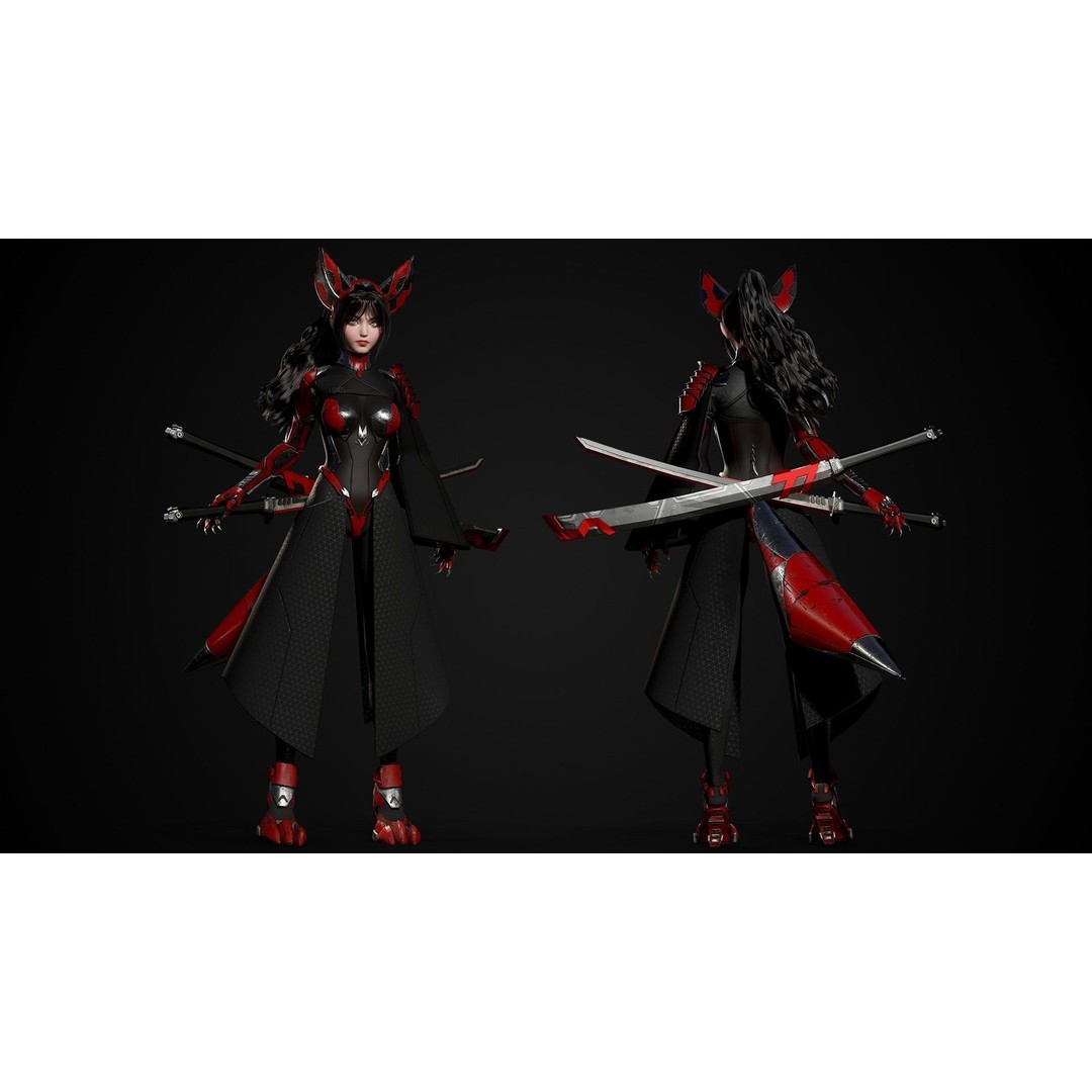 Cosmo Fox Girl 3D Model – Game Ready Low-Poly Sci-Fi Character, FBX - View 5