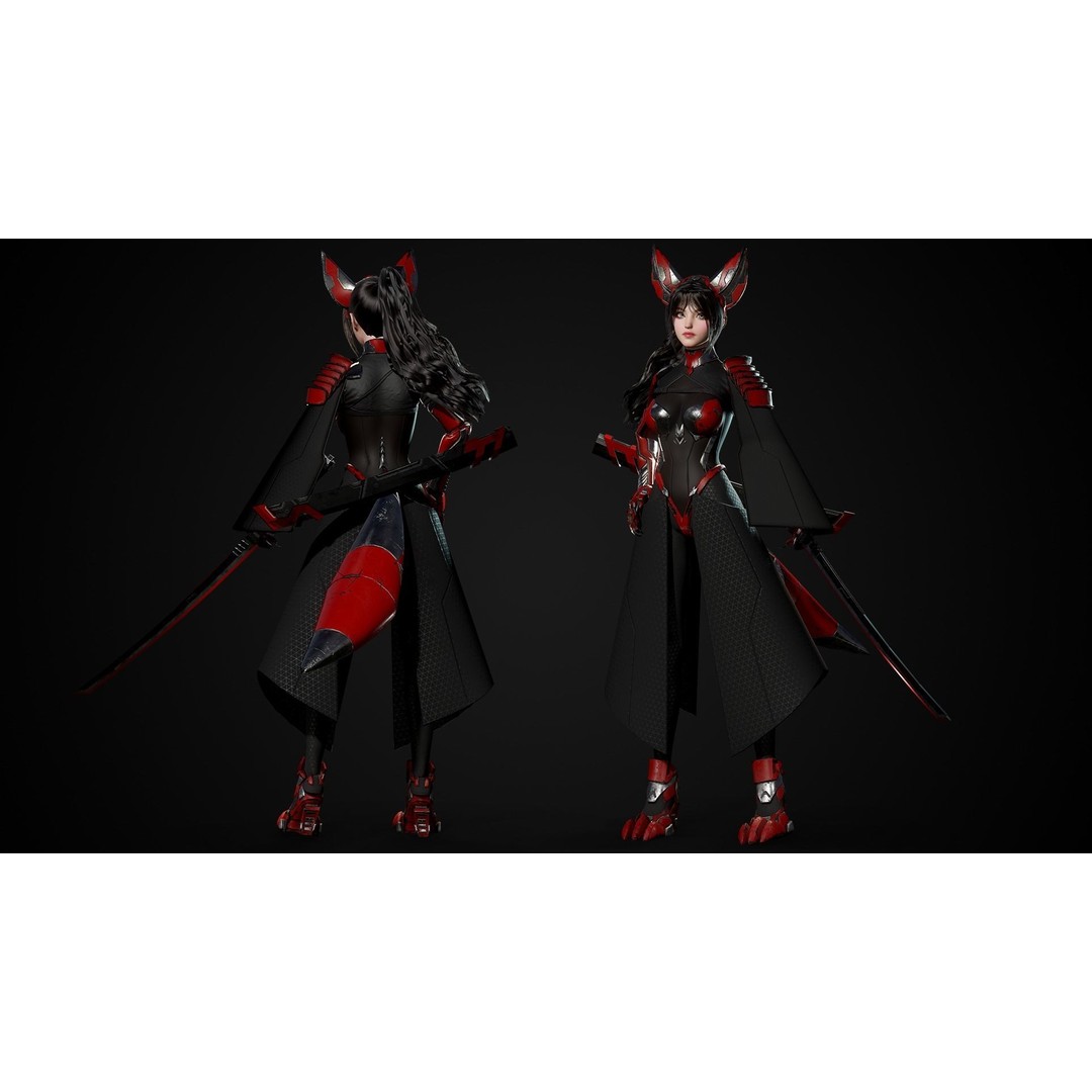 Cosmo Fox Girl 3D Model – Game Ready Low-Poly Sci-Fi Character, FBX - View 6