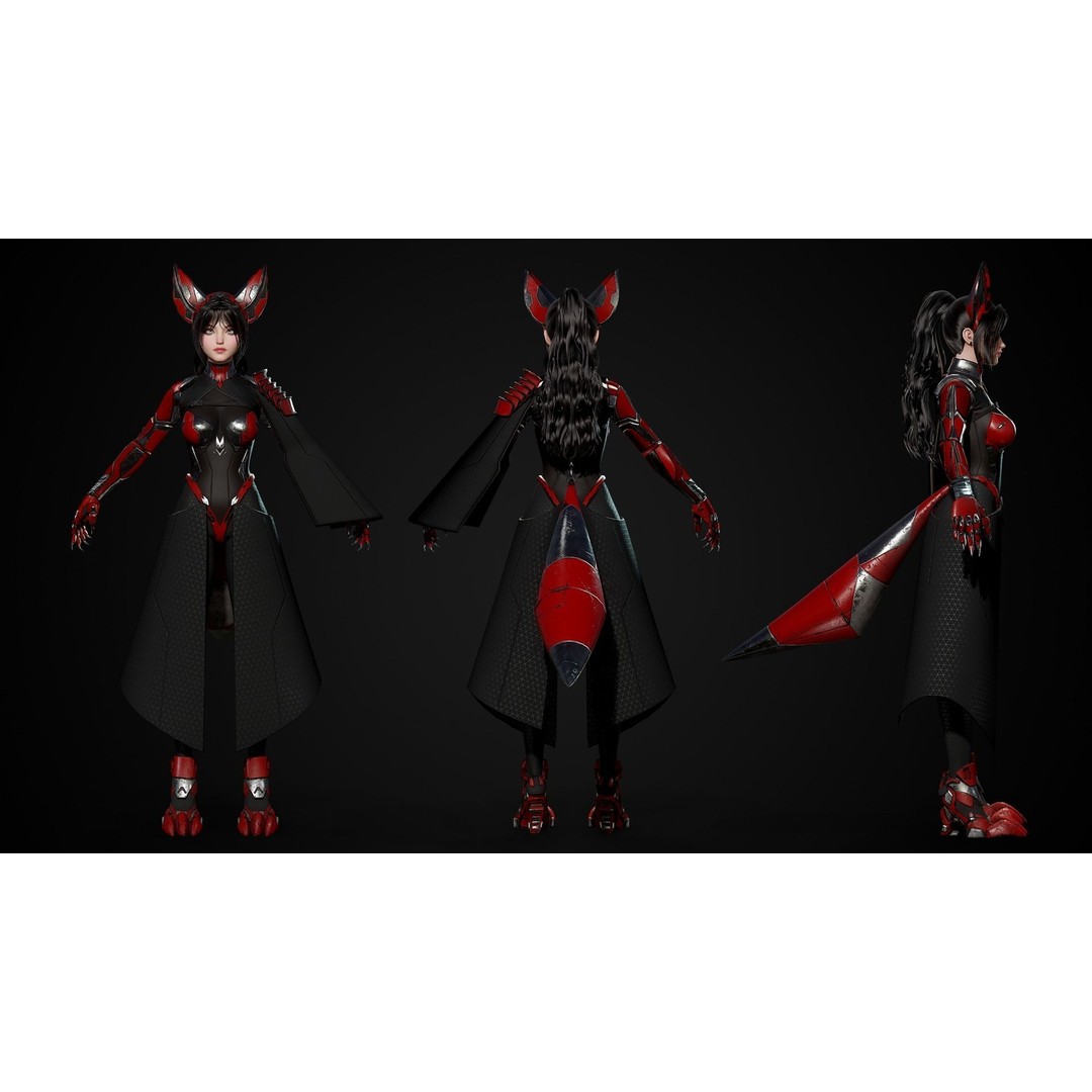 Cosmo Fox Girl 3D Model – Game Ready Low-Poly Sci-Fi Character, FBX - View 8