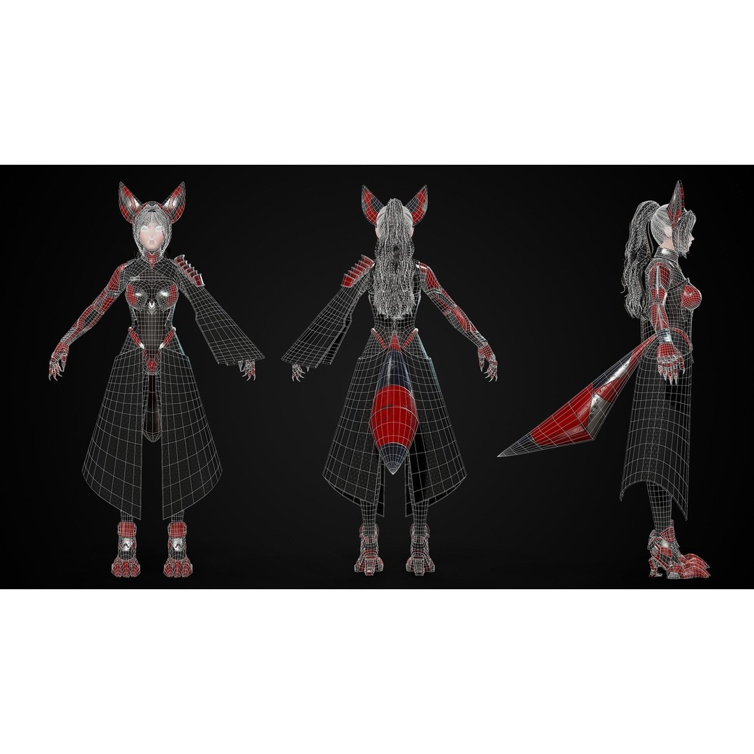 Cosmo Fox Girl 3D Model – Game Ready Low-Poly Sci-Fi Character, FBX - View 9