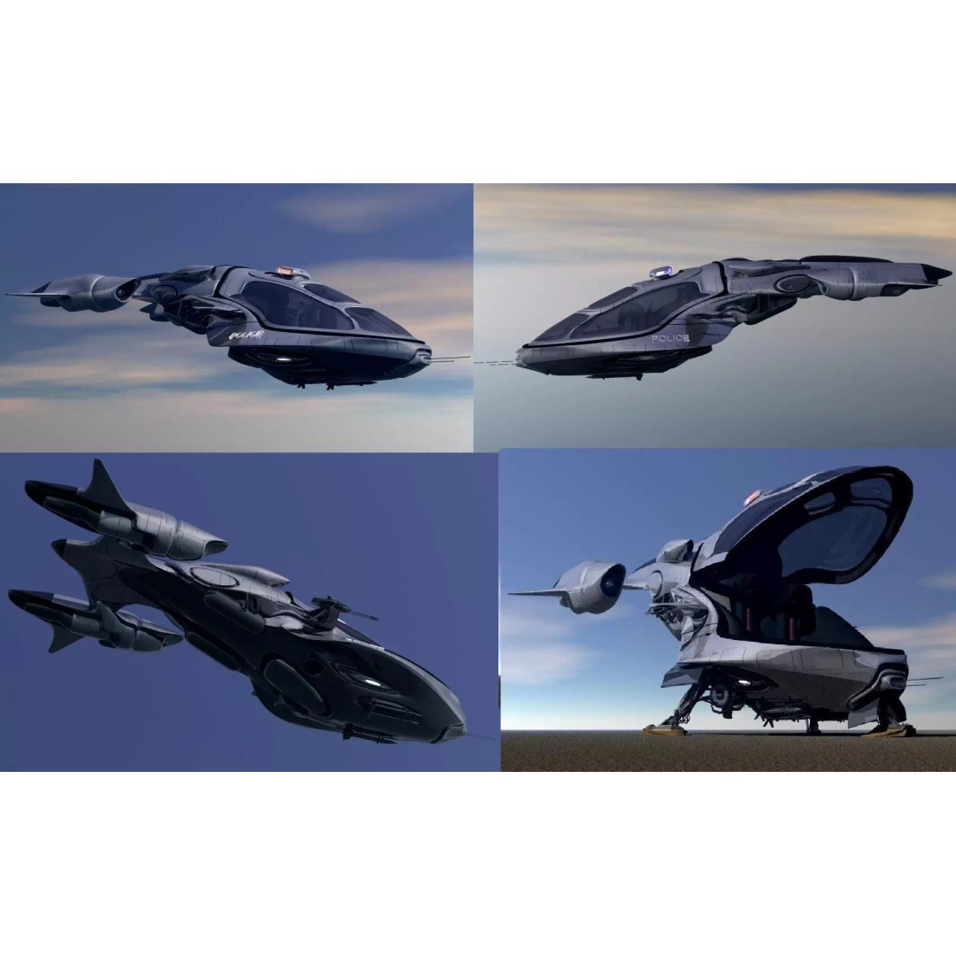 Police Patrol V-1255 3D Model – Futuristic Flying Vehicle, FBX, OBJ - View 2