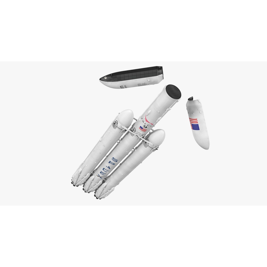 SpaceX Falcon Heavy Rocket 3D Model – Rigged PBR Asset, FBX - View 2