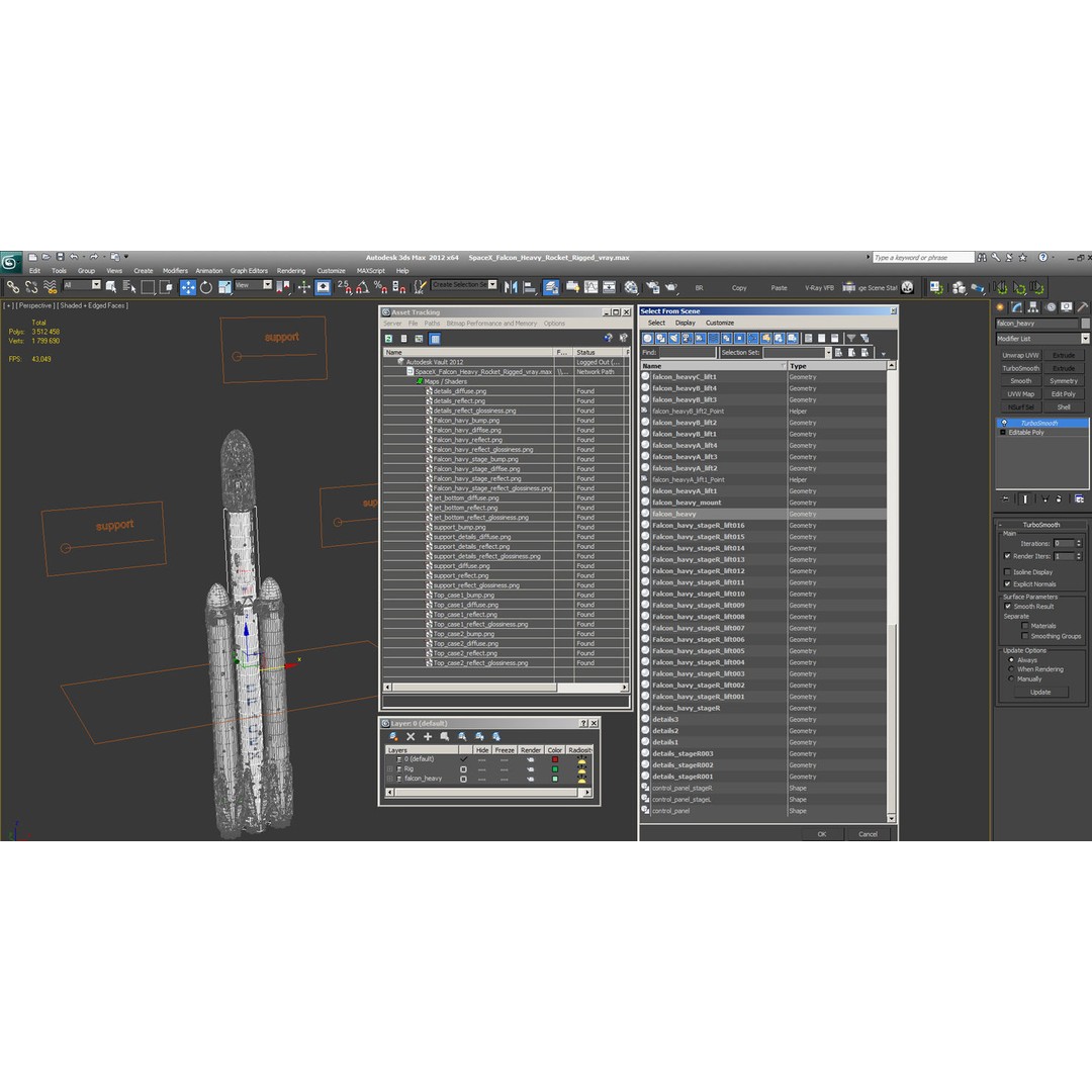 SpaceX Falcon Heavy Rocket 3D Model – Rigged PBR Asset, FBX - View 30