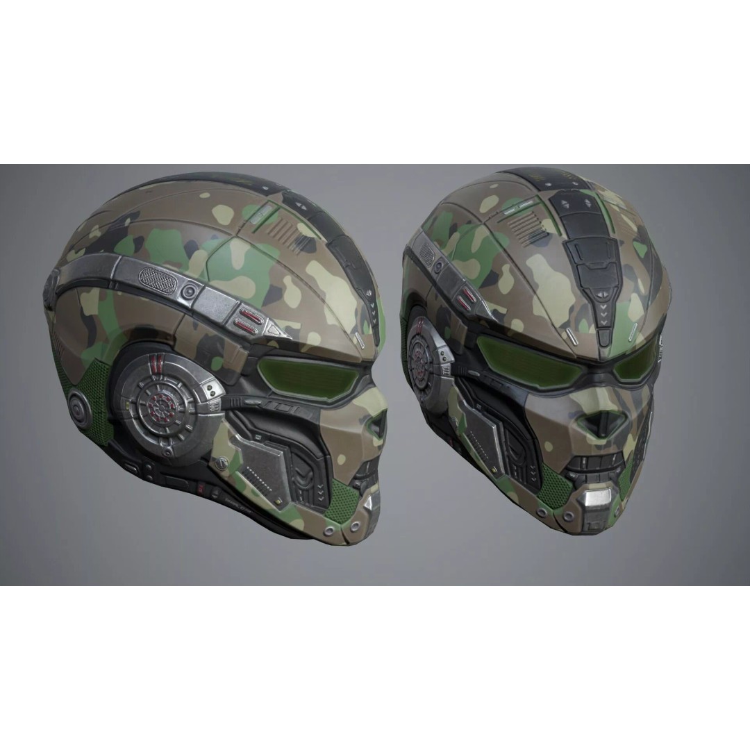 Sci-Fi Helmet P05 3D Model – Low-Poly Game Asset, Rigged, PBR - View 9