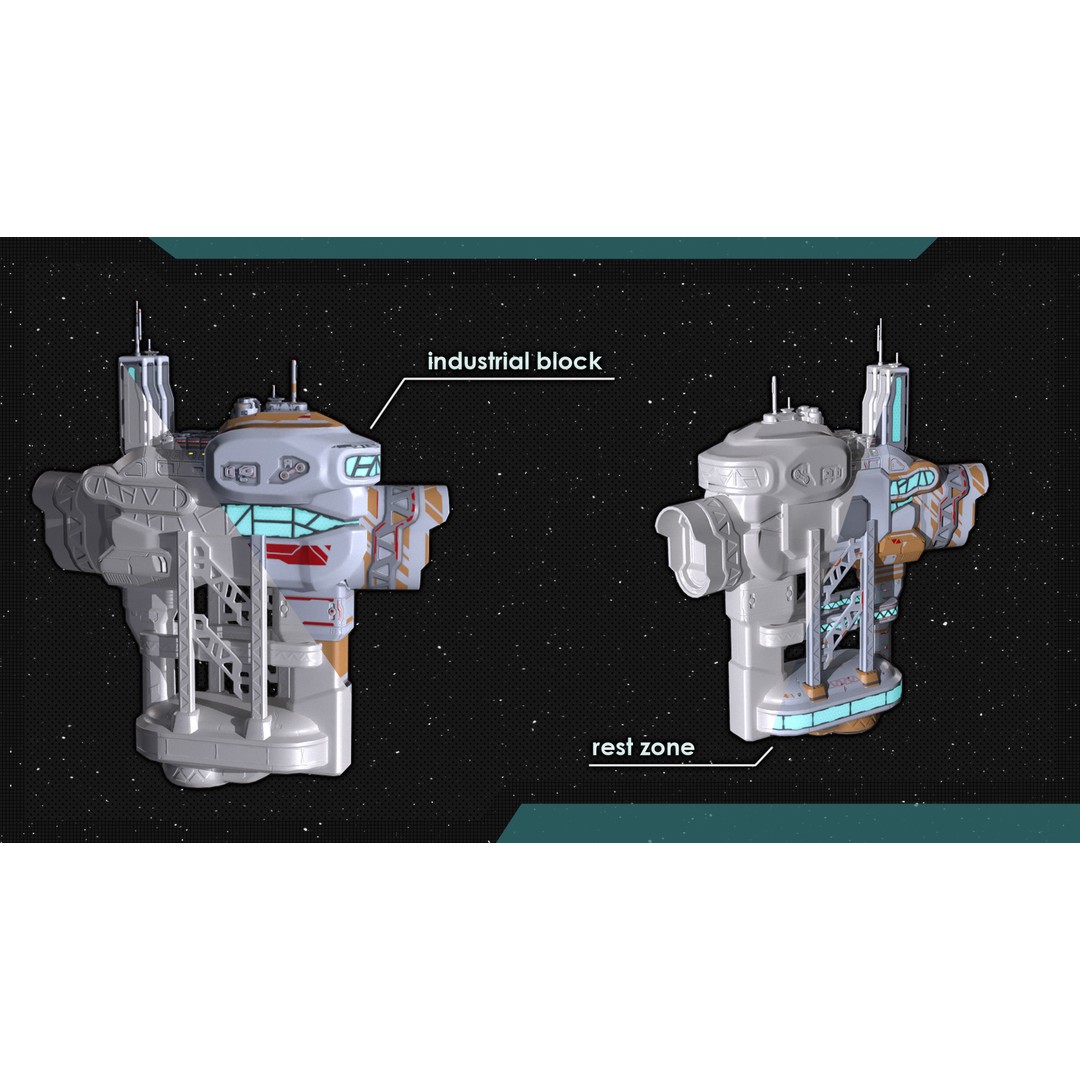 Orbital Star Space Station 3D Model – Low Poly PBR Asset, FBX, OBJ - View 10