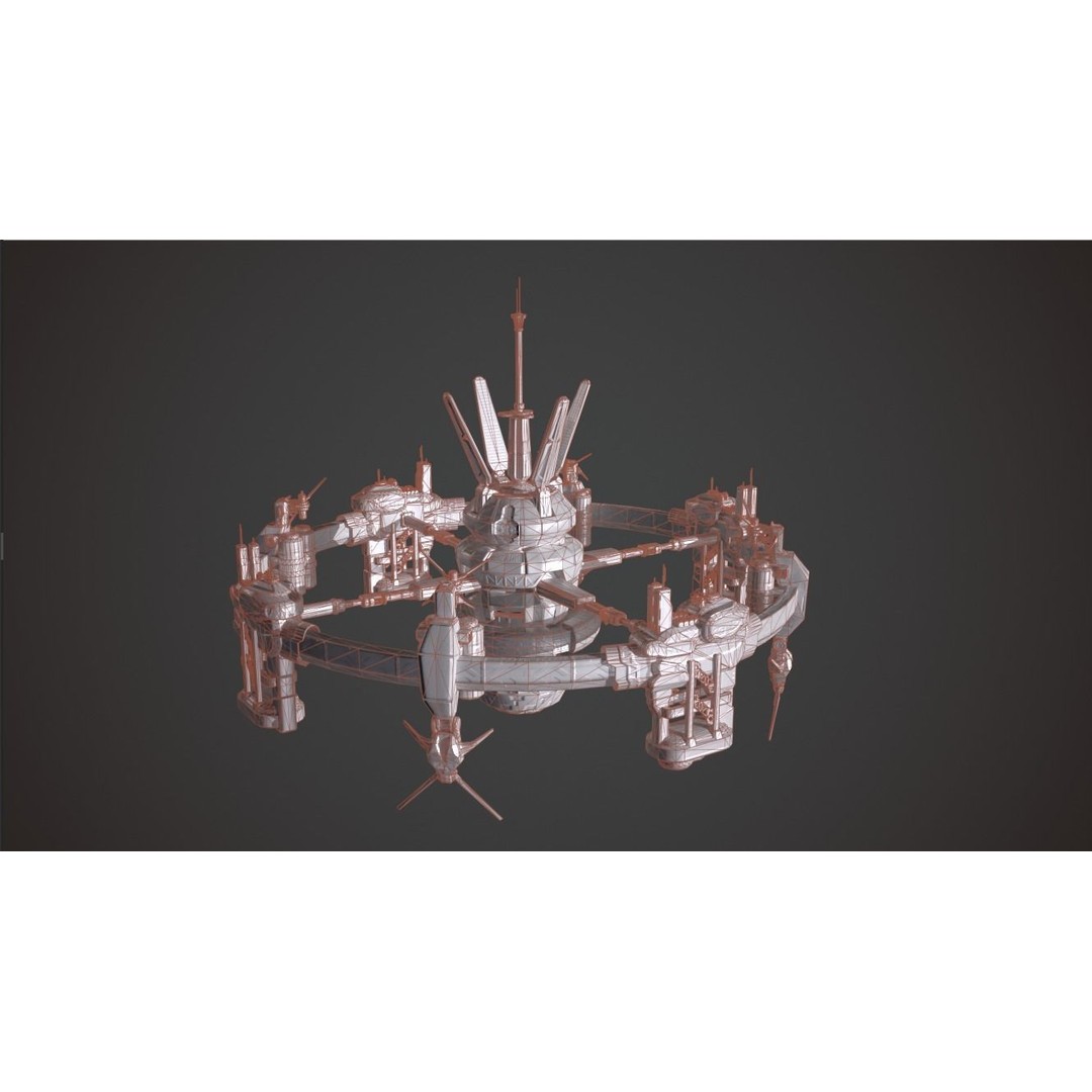 Orbital Star Space Station 3D Model – Low Poly PBR Asset, FBX, OBJ - View 12