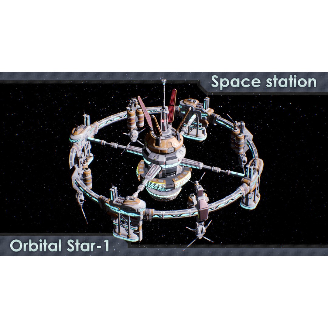 Orbital Star Space Station 3D Model – Low Poly PBR Asset, FBX, OBJ - View 3