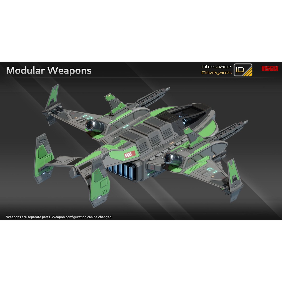 ISD Modular Bomber 3D Model – Low Poly Game Ready Spaceship, FBX - View 11