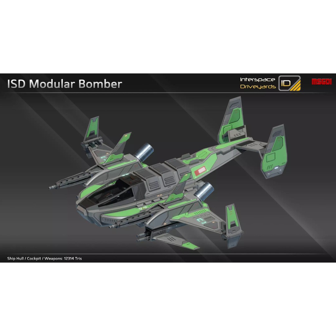ISD Modular Bomber 3D Model – Low Poly Game Ready Spaceship, FBX - View 2