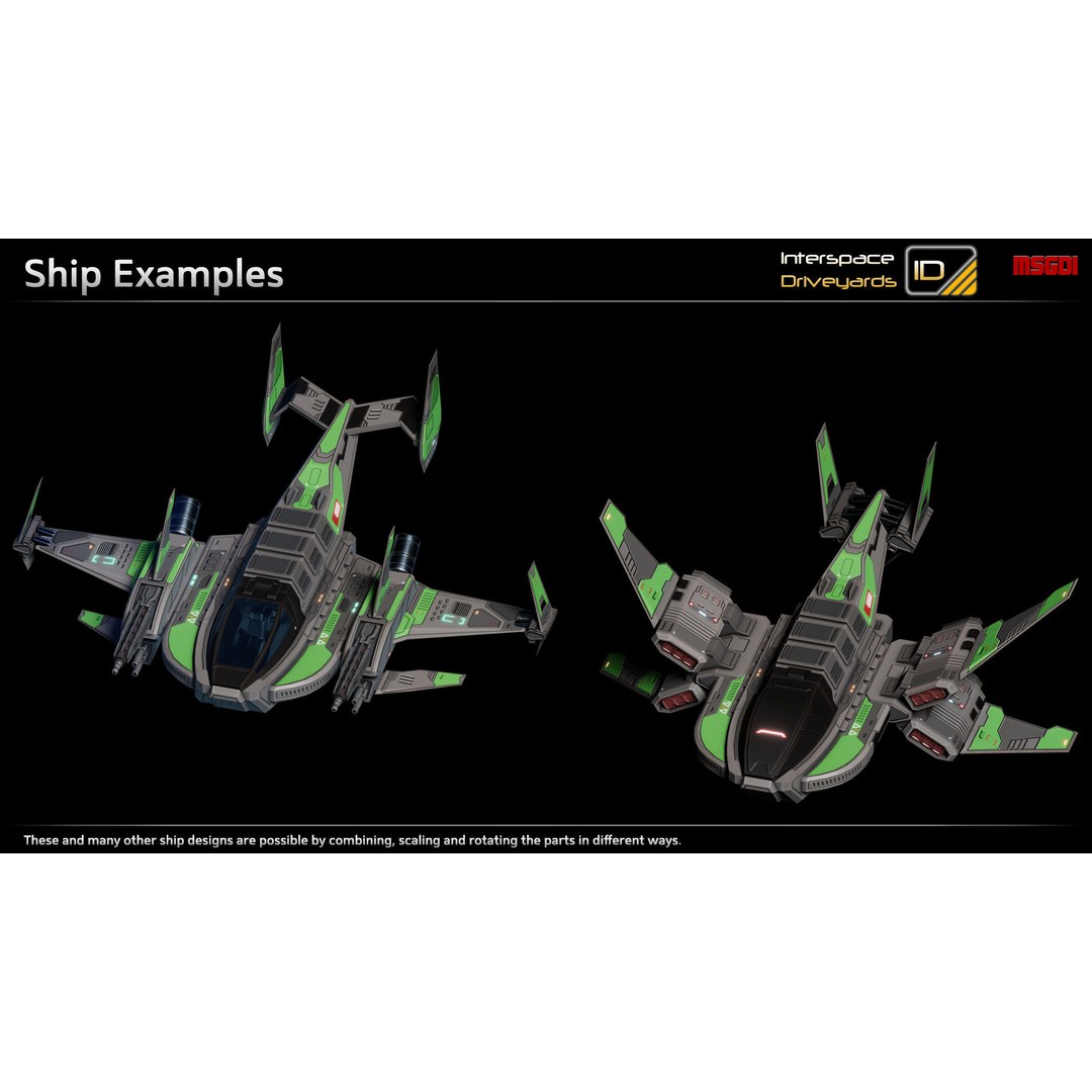 ISD Modular Bomber 3D Model – Low Poly Game Ready Spaceship, FBX - View 4
