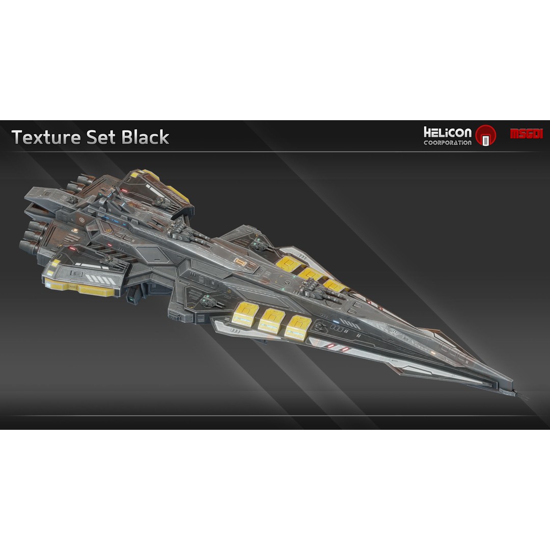 Chrone Class Battlecruiser 3D Model – Low Poly Game Ready Spaceship, FBX/OBJ - View 10