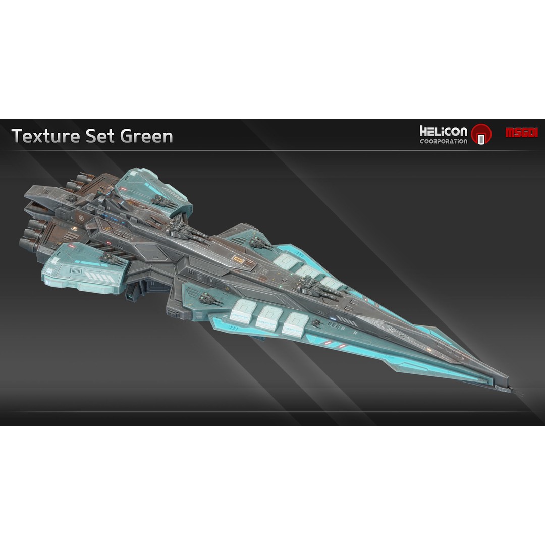 Chrone Class Battlecruiser 3D Model – Low Poly Game Ready Spaceship, FBX/OBJ - View 12