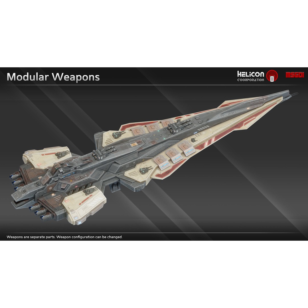 Chrone Class Battlecruiser 3D Model – Low Poly Game Ready Spaceship, FBX/OBJ - View 7