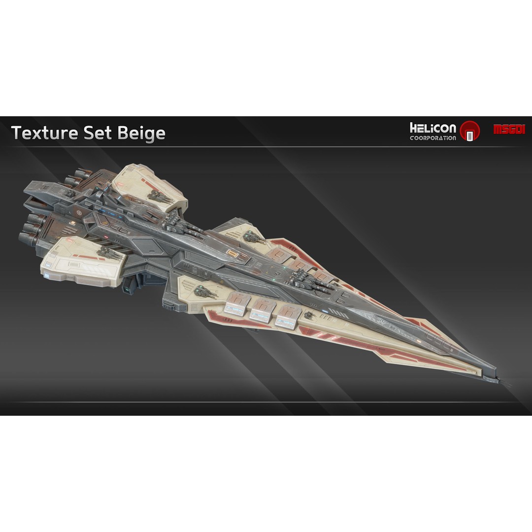 Chrone Class Battlecruiser 3D Model – Low Poly Game Ready Spaceship, FBX/OBJ - View 9