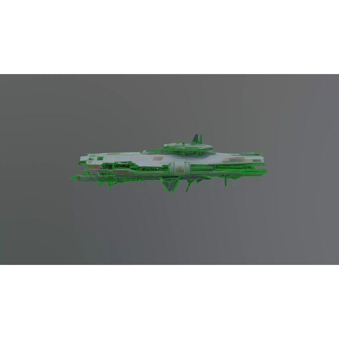 Destroyed Space Aircraft Carrier 3D Model – Futuristic Warship, FBX