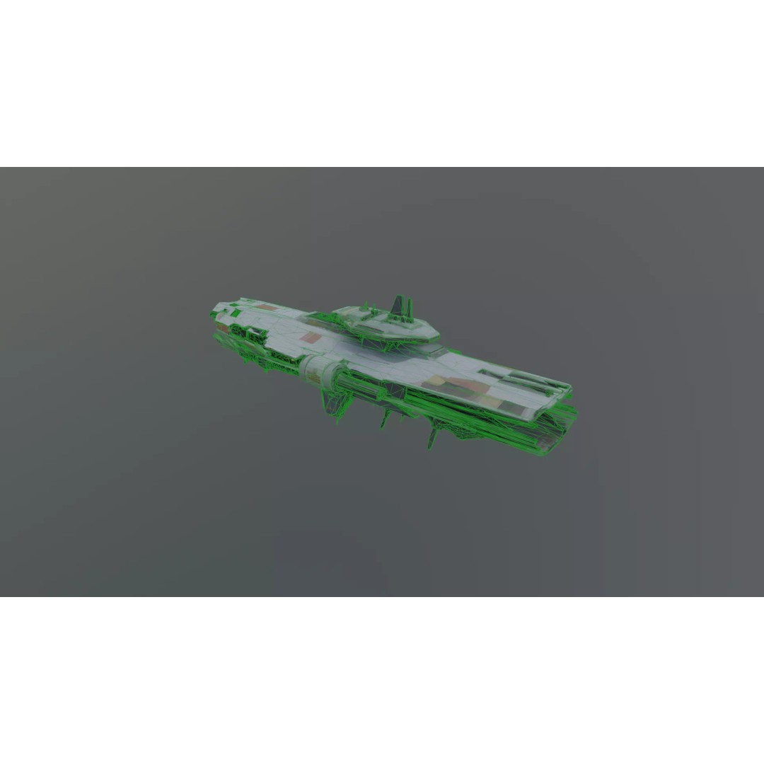 Destroyed Space Aircraft Carrier 3D Model – Futuristic Warship, FBX - View 11