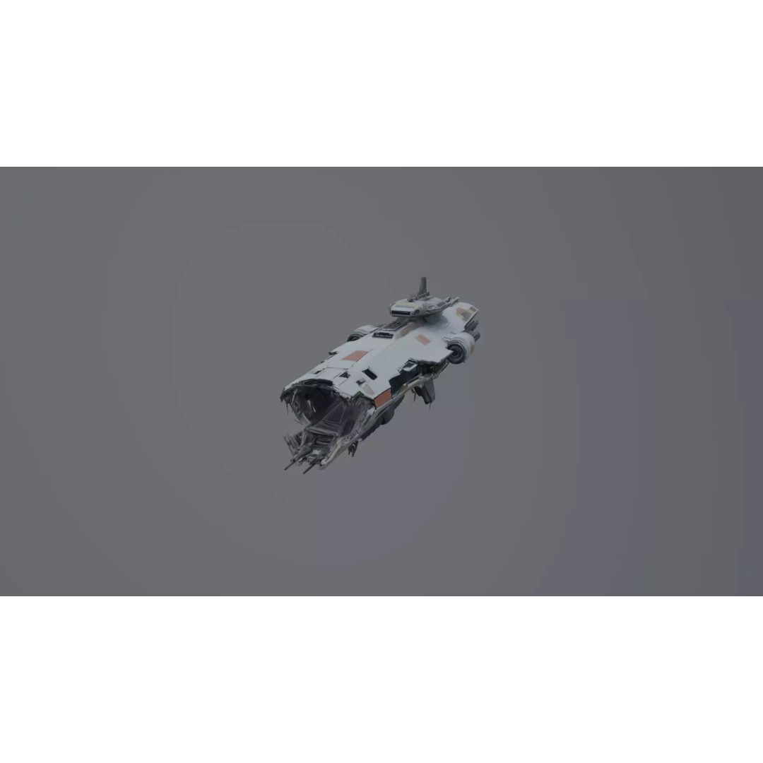 Destroyed Space Aircraft Carrier 3D Model – Futuristic Warship, FBX - View 3