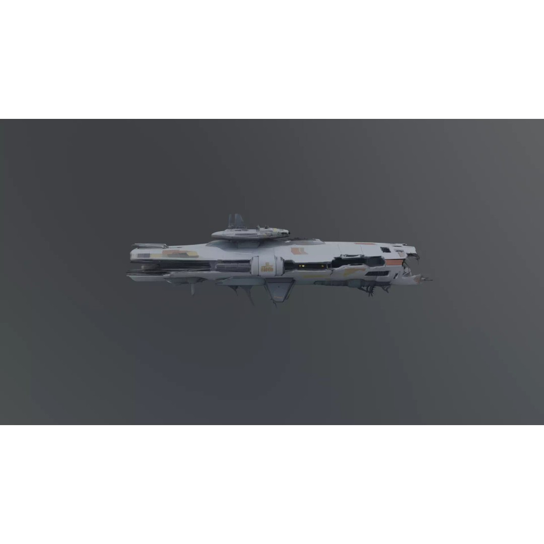 Destroyed Space Aircraft Carrier 3D Model – Futuristic Warship, FBX - View 4