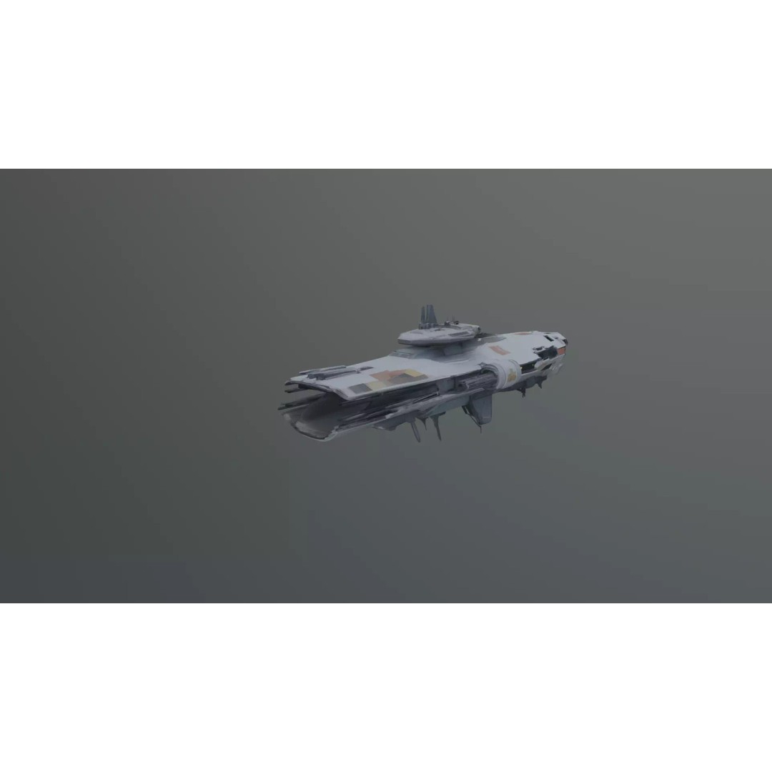 Destroyed Space Aircraft Carrier 3D Model – Futuristic Warship, FBX - View 5
