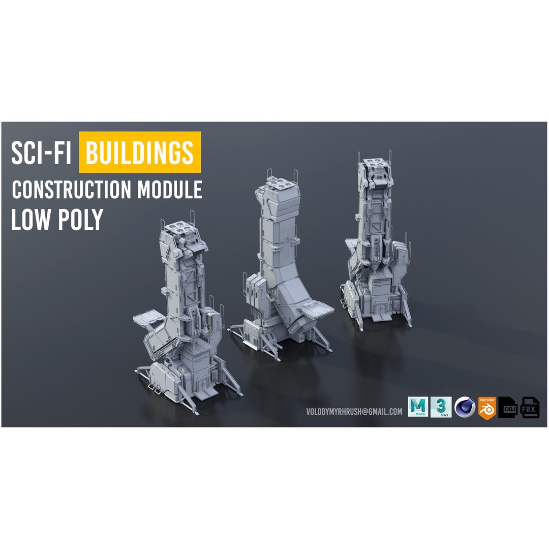 Sci-Fi Building 3D Model – Low Poly Concept Mesh, FBX - View 3