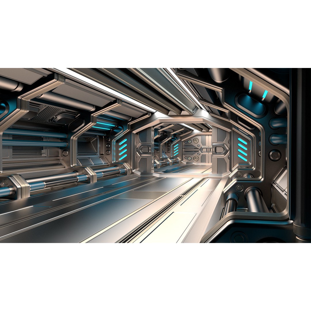 Sci-Fi Modular Corridor 3D Model – Low Poly Design, FBX/OBJ Formats - View 10
