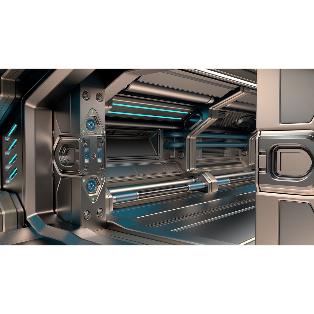 Sci-Fi Modular Corridor 3D Model – Low Poly Design, FBX/OBJ Formats - View 11