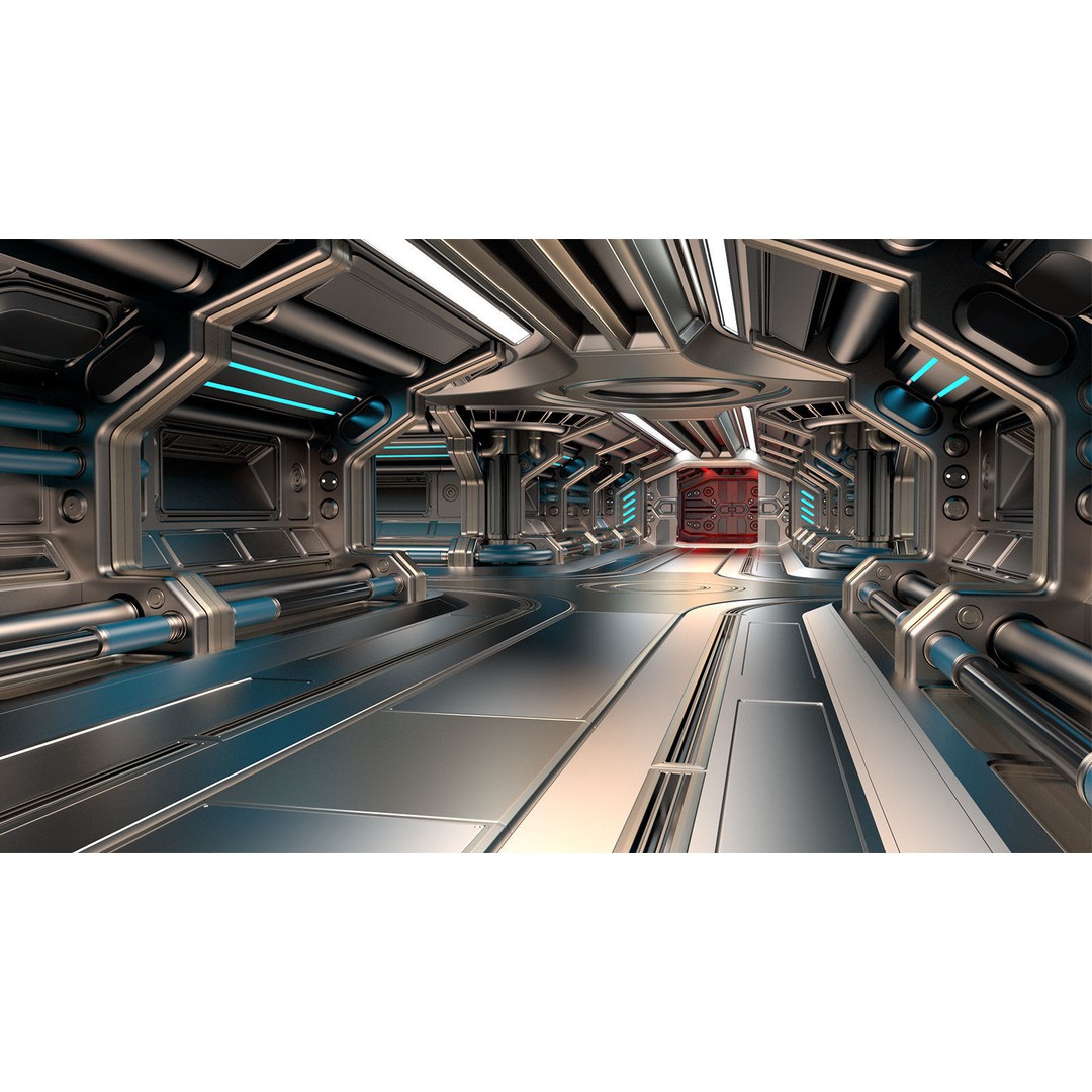 Sci-Fi Modular Corridor 3D Model – Low Poly Design, FBX/OBJ Formats - View 3
