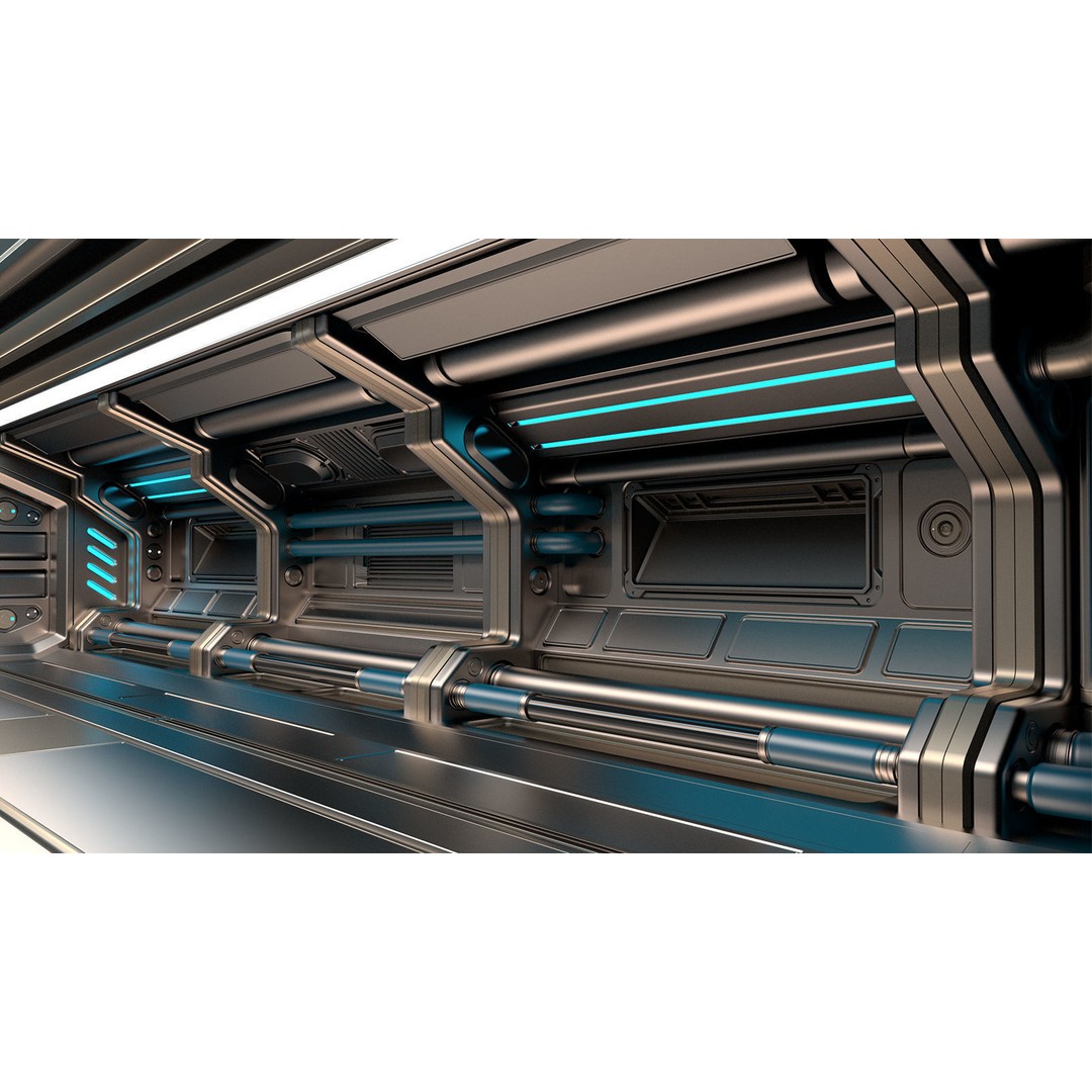 Sci-Fi Modular Corridor 3D Model – Low Poly Design, FBX/OBJ Formats - View 4