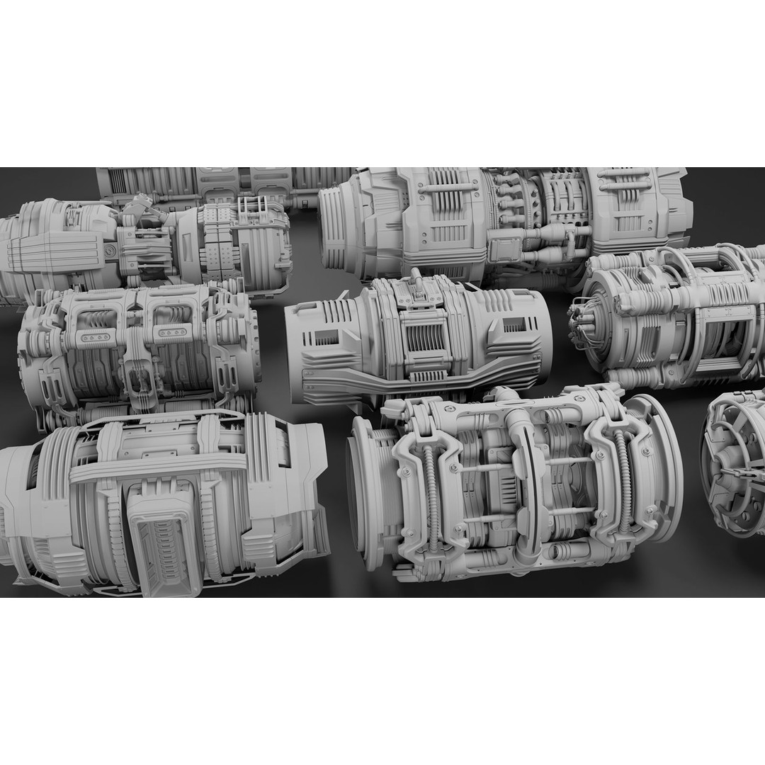 Sci Fi Mega Elements 3D Model – Subdivision Ready Kitbash Pack, FBX/OBJ - View 16
