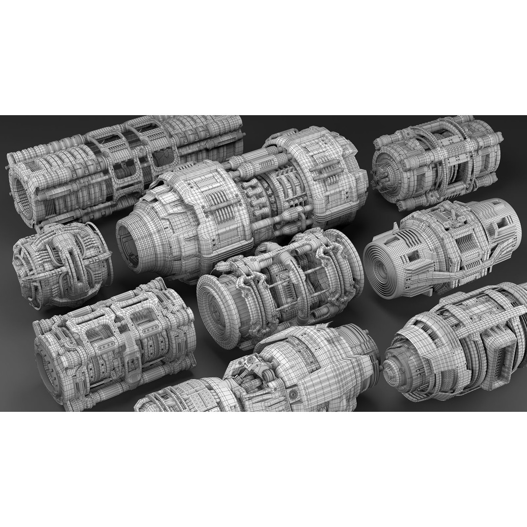 Sci Fi Mega Elements 3D Model – Subdivision Ready Kitbash Pack, FBX/OBJ - View 3