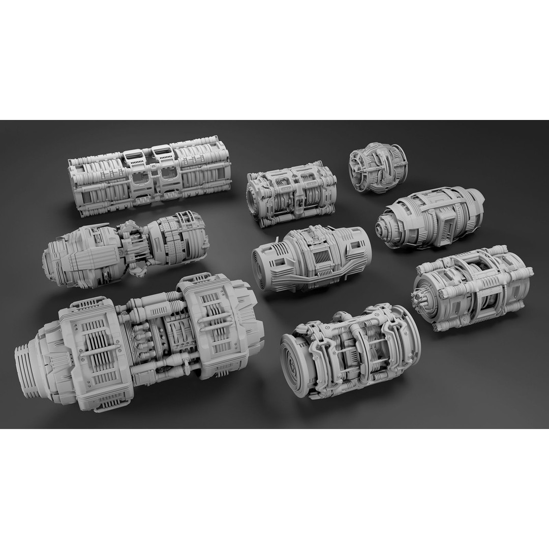 Sci Fi Mega Elements 3D Model – Subdivision Ready Kitbash Pack, FBX/OBJ - View 8