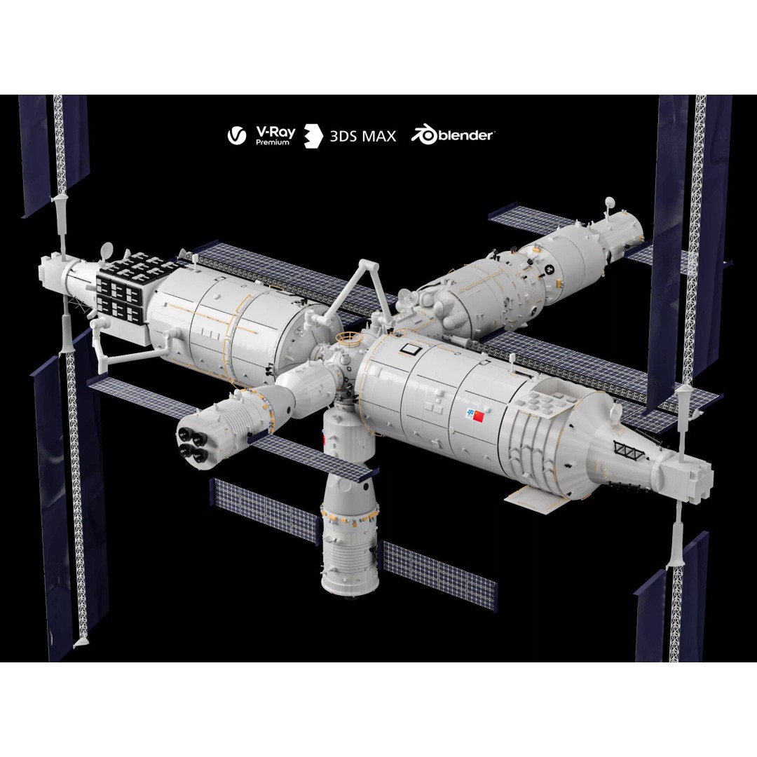 Tiangong Space Station 3D Model – Low Poly Rigged Asset, FBX - View 2