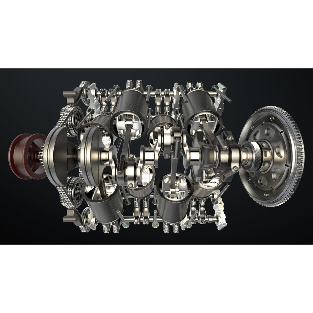 W8 Engine 3D Model – Animated Rigged Vehicle Part, PBR Textures - View 13