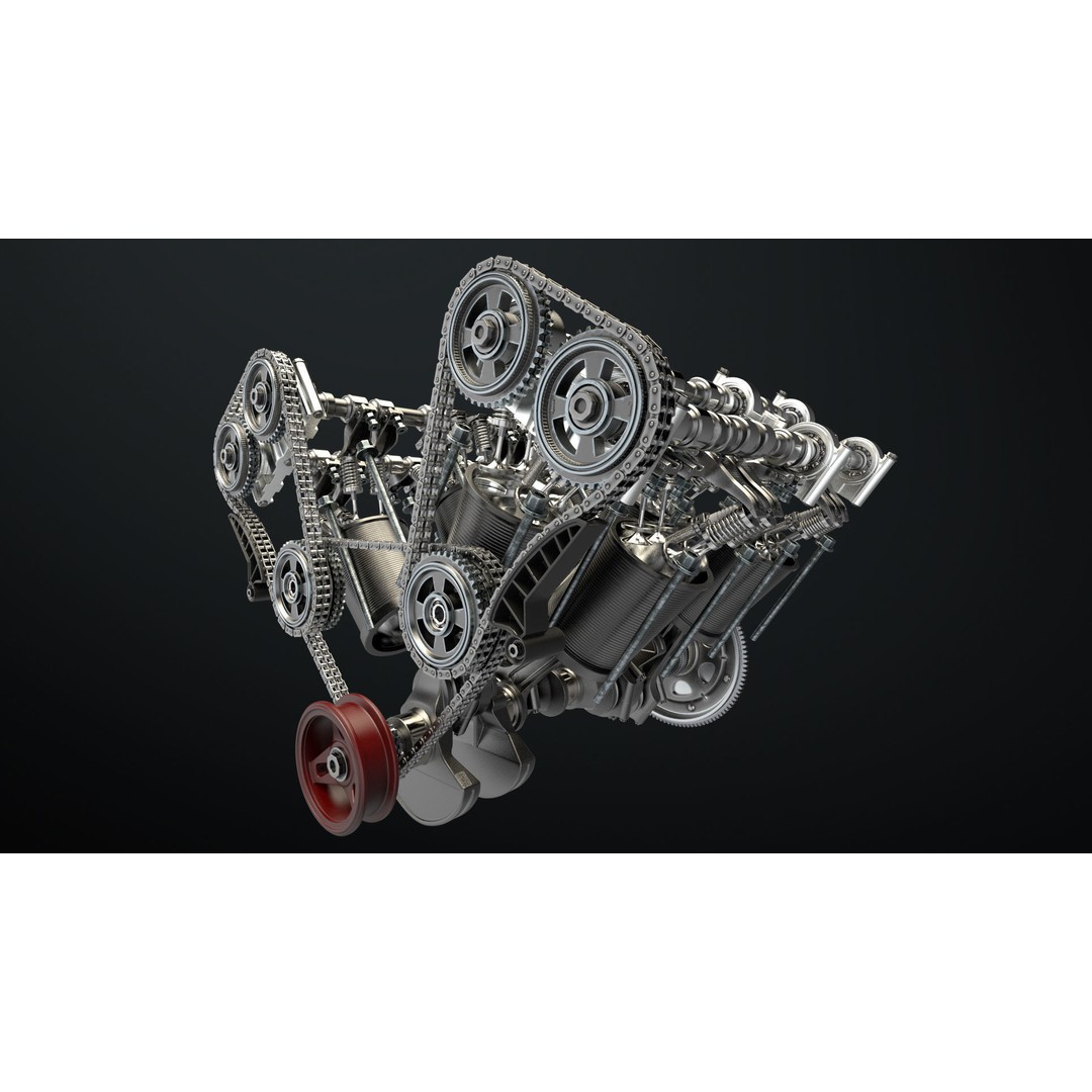 W8 Engine 3D Model – Animated Rigged Vehicle Part, PBR Textures - View 14