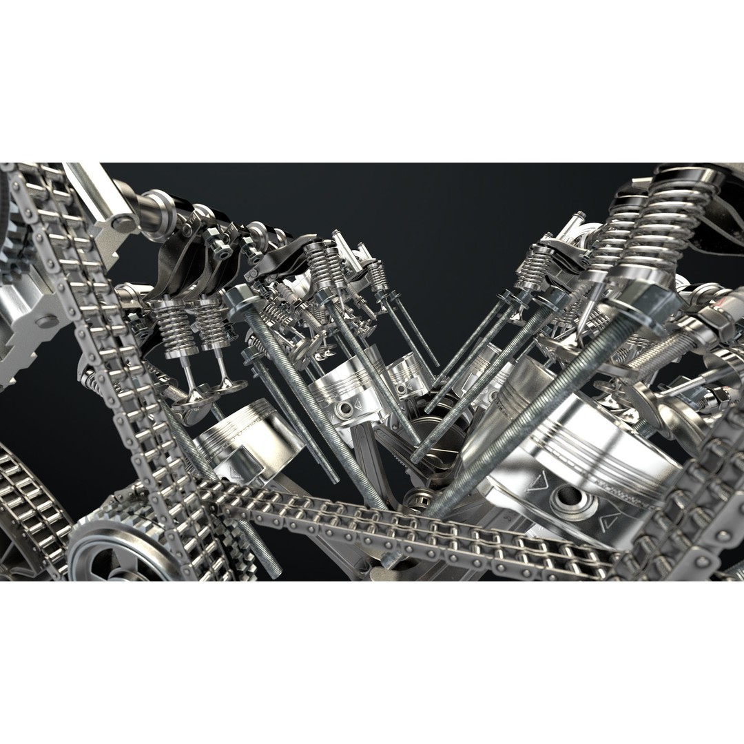 W8 Engine 3D Model – Animated Rigged Vehicle Part, PBR Textures - View 17