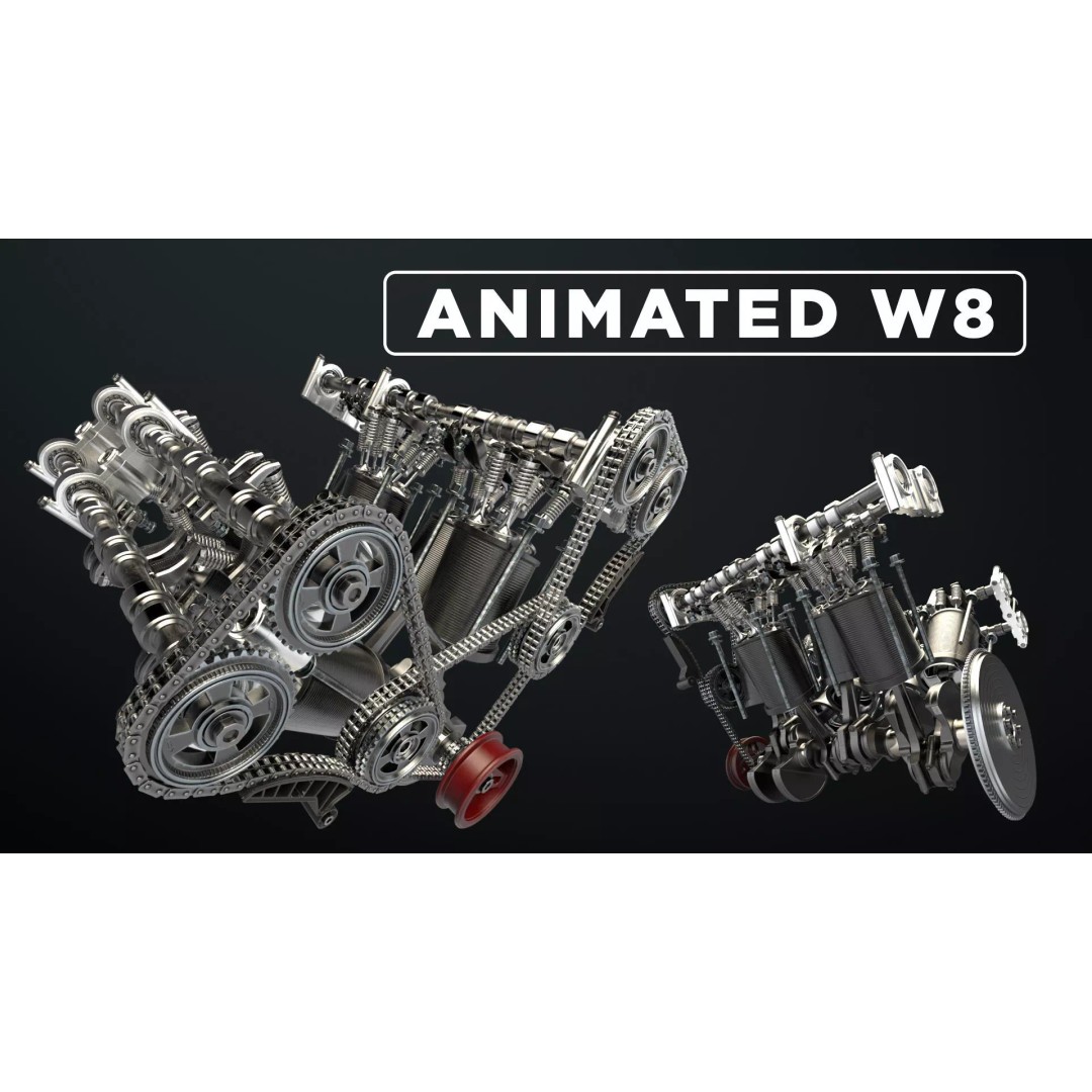 W8 Engine 3D Model – Animated Rigged Vehicle Part, PBR Textures - View 2