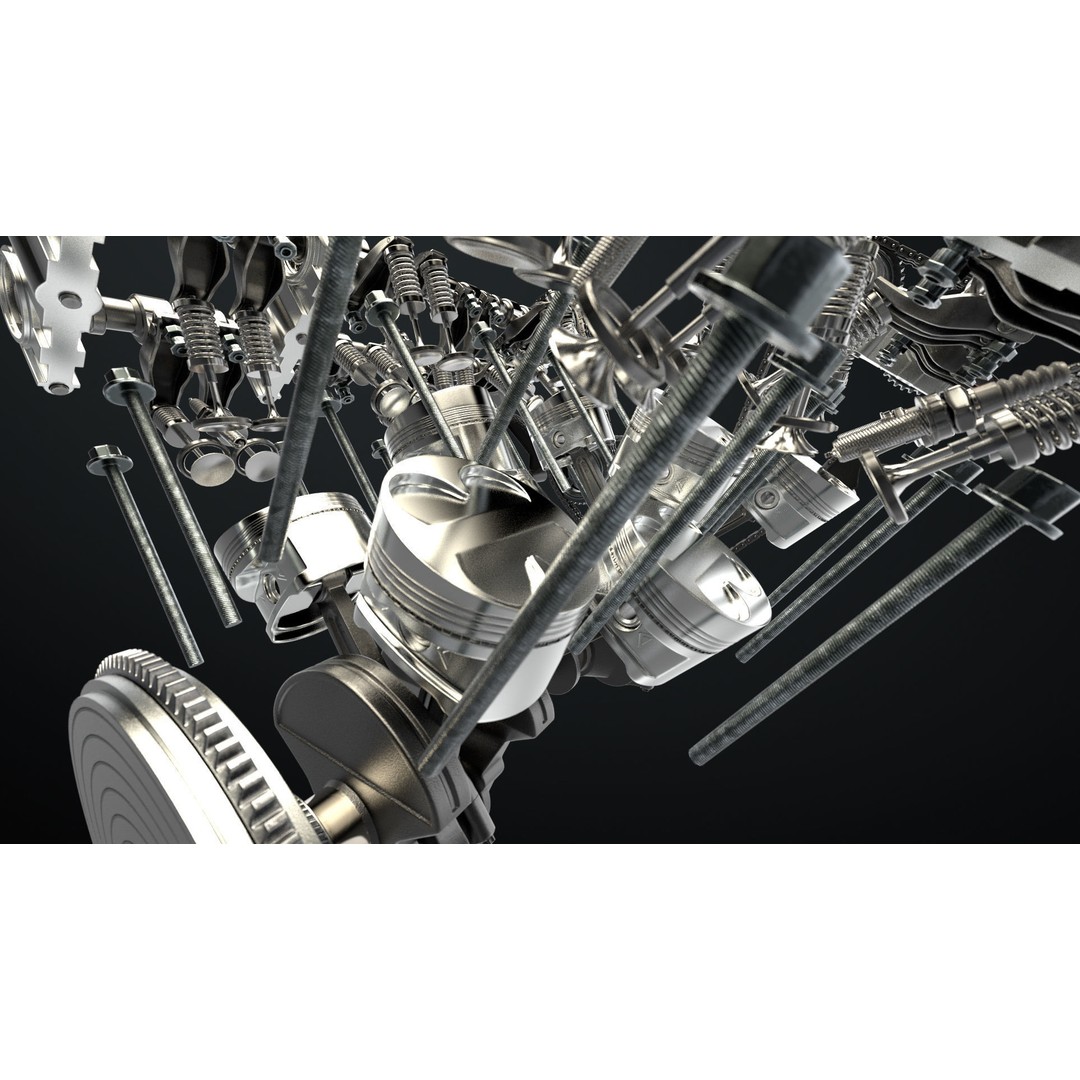 W8 Engine 3D Model – Animated Rigged Vehicle Part, PBR Textures - View 20