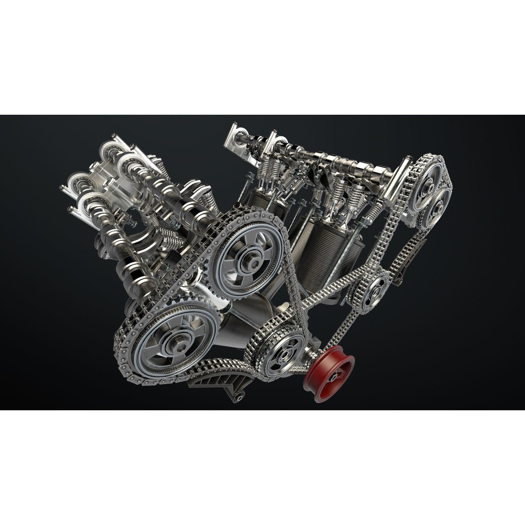 W8 Engine 3D Model – Animated Rigged Vehicle Part, PBR Textures - View 3
