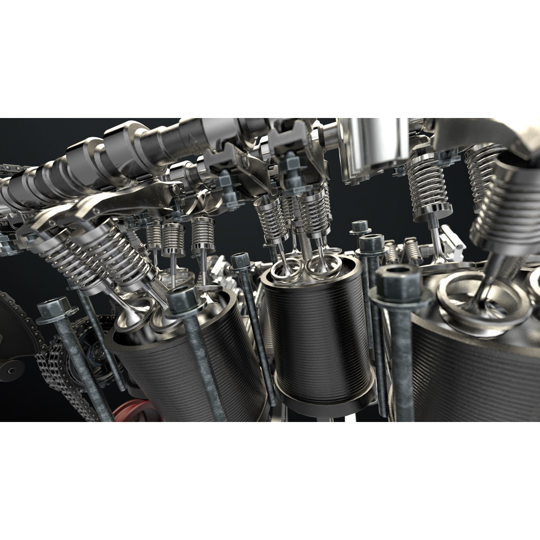 W8 Engine 3D Model – Animated Rigged Vehicle Part, PBR Textures - View 5