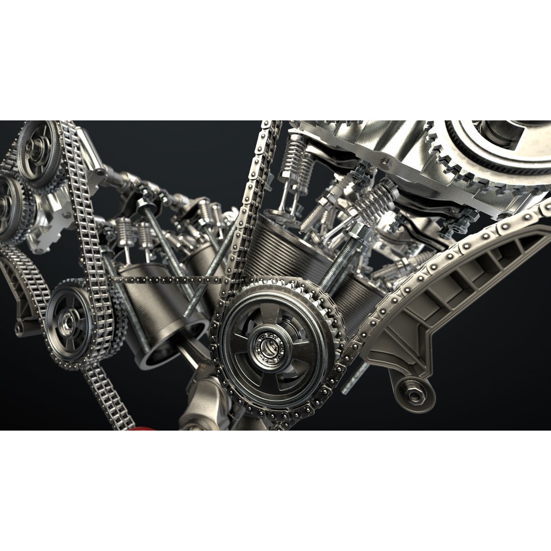 W8 Engine 3D Model – Animated Rigged Vehicle Part, PBR Textures - View 6