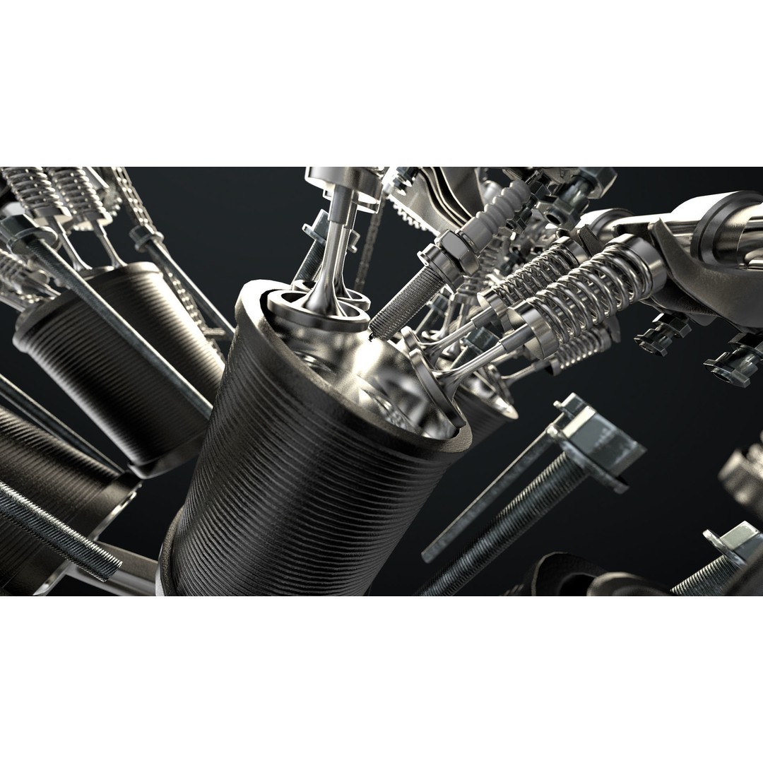 W8 Engine 3D Model – Animated Rigged Vehicle Part, PBR Textures - View 8