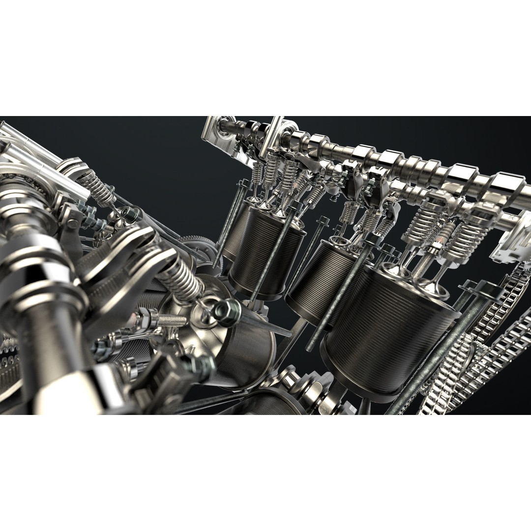 W8 Engine 3D Model – Animated Rigged Vehicle Part, PBR Textures - View 9