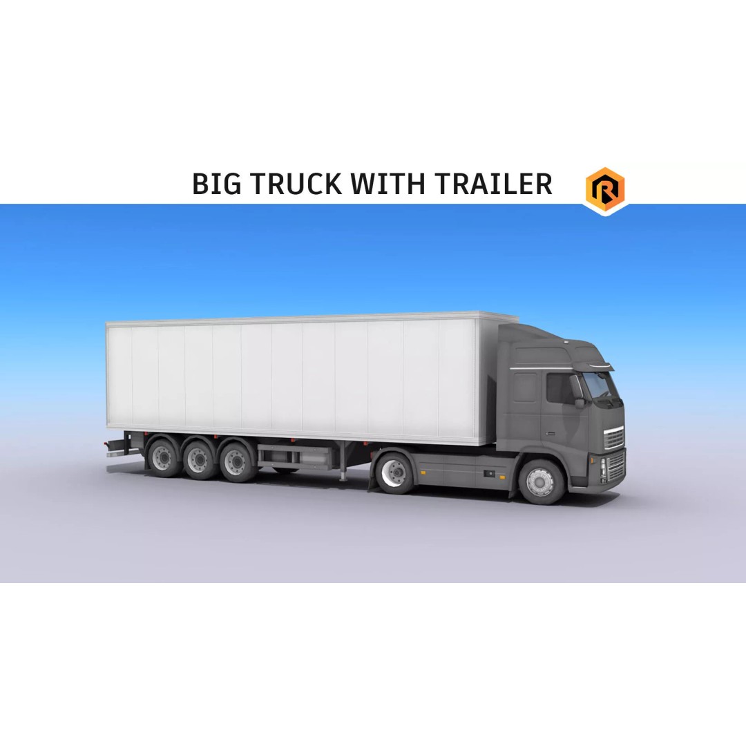 Big Truck 3D Model – Low Poly Game Asset with Openable Trailer - View 2