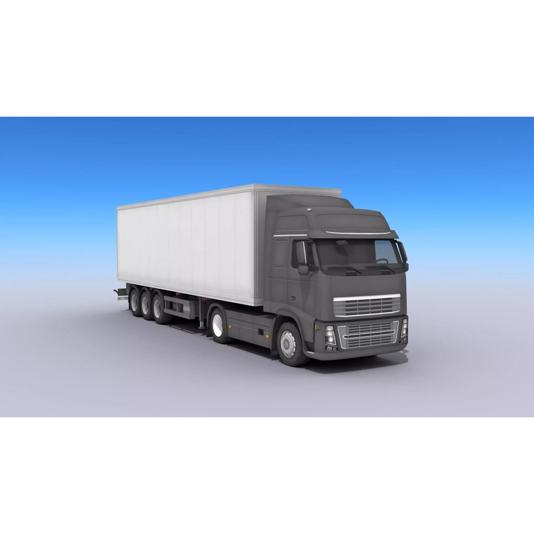 Big Truck 3D Model – Low Poly Game Asset with Openable Trailer - View 3