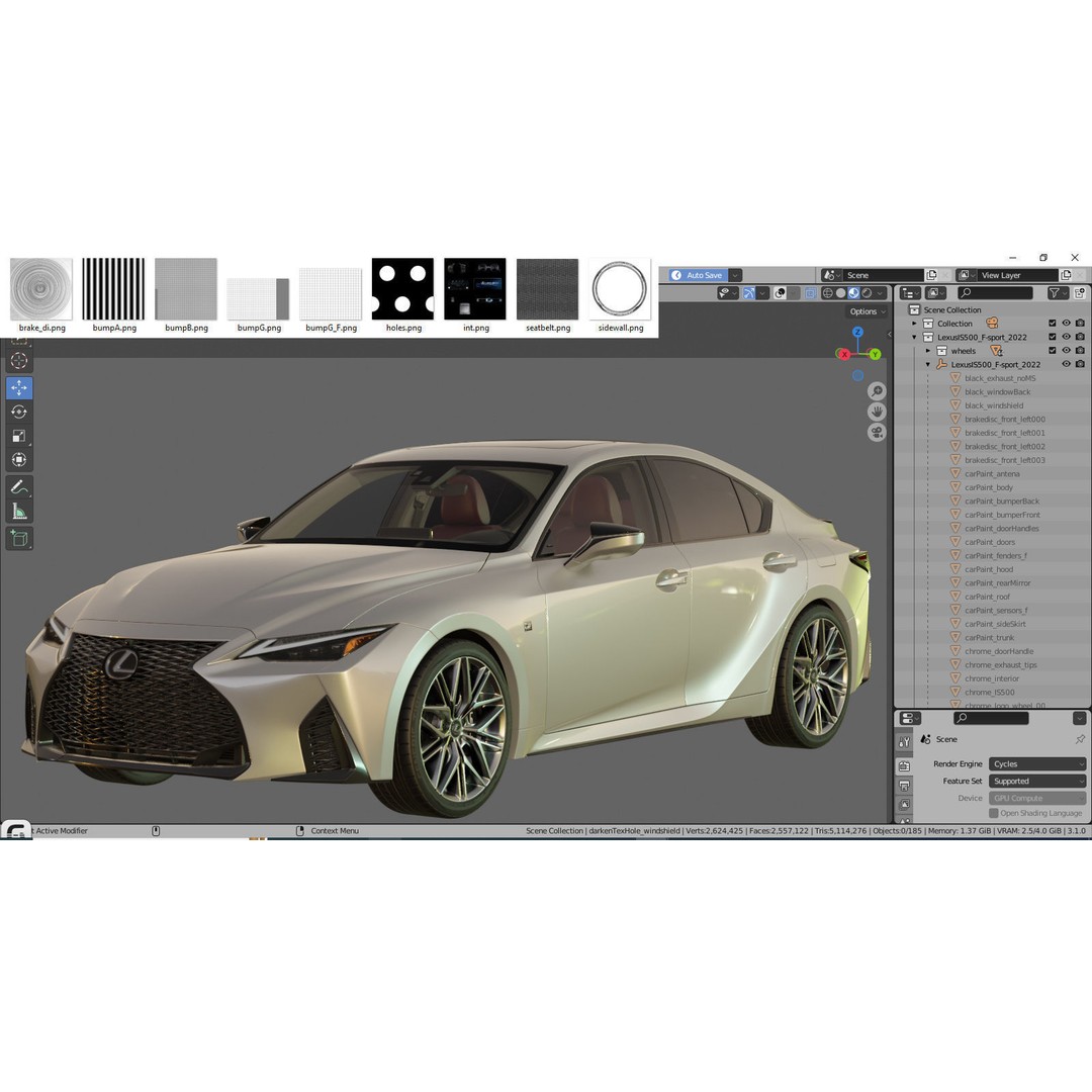 Lexus IS500 F-Sport Performance 2022 3D Model – Detailed Car Asset, FBX, Blender