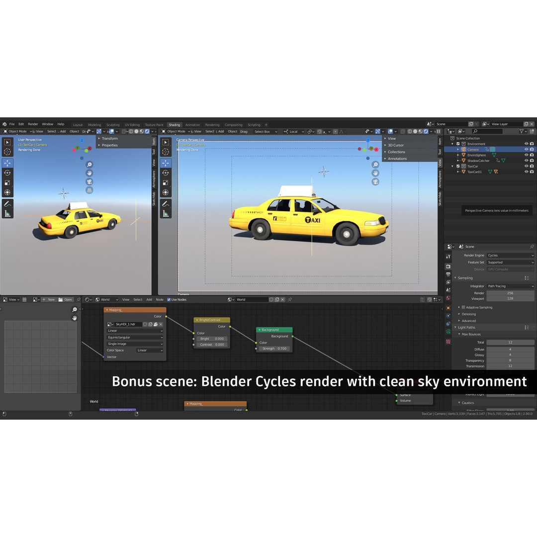 New York Taxi Car 3D Model – Low Poly Game Asset, FBX, Unity, Unreal - View 7